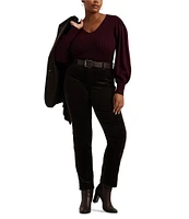 Lauren Ralph Lauren Plus Size V-Neck Voluminous Long Blouson Sleeve Slim Fit Sweater