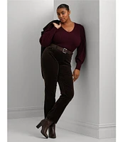 Lauren Ralph Lauren Plus Size V-Neck Voluminous Long Blouson Sleeve Slim Fit Sweater