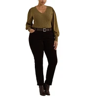 Lauren Ralph Lauren Plus Size V-Neck Voluminous Long Blouson Sleeve Slim Fit Sweater