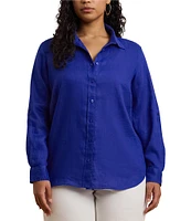 Lauren Ralph Lauren Plus Size Woven Point Collar Long Roll-Tab Sleeve Button-Front Shirt
