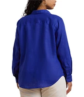 Lauren Ralph Lauren Plus Size Woven Point Collar Long Roll-Tab Sleeve Button-Front Shirt