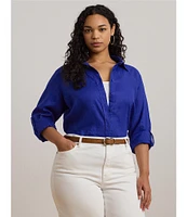 Lauren Ralph Lauren Plus Size Woven Point Collar Long Roll-Tab Sleeve Button-Front Shirt