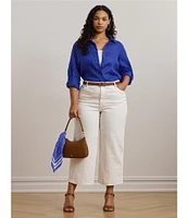 Lauren Ralph Lauren Plus Size Woven Point Collar Long Roll-Tab Sleeve Button-Front Shirt