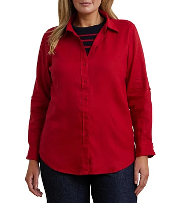 Lauren Ralph Lauren Plus Size Woven Point Collar Long Roll-Tab Sleeve Button-Front Shirt