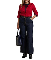 Lauren Ralph Lauren Plus Size Woven Point Collar Long Roll-Tab Sleeve Button-Front Shirt
