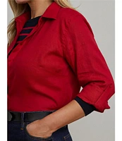 Lauren Ralph Lauren Plus Size Woven Point Collar Long Roll-Tab Sleeve Button-Front Shirt