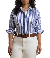 Lauren Ralph Lauren Plus Size Woven Stripe Point Collar Long Sleeve Button Front Broadcloth Shirt