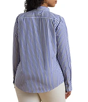 Lauren Ralph Lauren Plus Size Woven Stripe Point Collar Long Sleeve Button Front Broadcloth Shirt
