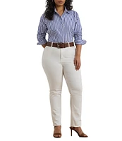 Lauren Ralph Lauren Plus Size Woven Stripe Point Collar Long Sleeve Button Front Broadcloth Shirt