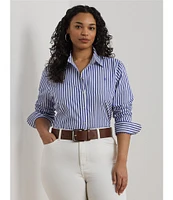 Lauren Ralph Lauren Plus Size Woven Stripe Point Collar Long Sleeve Button Front Broadcloth Shirt