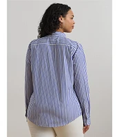 Lauren Ralph Lauren Plus Size Woven Stripe Point Collar Long Sleeve Button Front Broadcloth Shirt