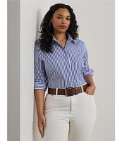 Lauren Ralph Lauren Plus Size Woven Stripe Point Collar Long Sleeve Button Front Broadcloth Shirt