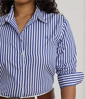 Lauren Ralph Lauren Plus Size Woven Stripe Point Collar Long Sleeve Button Front Broadcloth Shirt