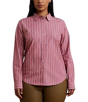 Lauren Ralph Lauren Plus Size Woven Striped Point Collar Long Sleeve Button-Front Shirt