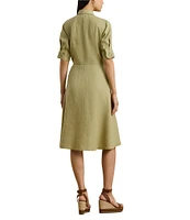 Lauren Ralph Lauren Point Collar Elbow Length Buttoned Cuff Sleeves Dress