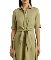 Lauren Ralph Lauren Point Collar Elbow Length Buttoned Cuff Sleeves Dress
