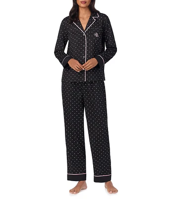 Lauren Ralph Lauren Polka Dot Long Sleeves Notch Collar Woven Pajama Set