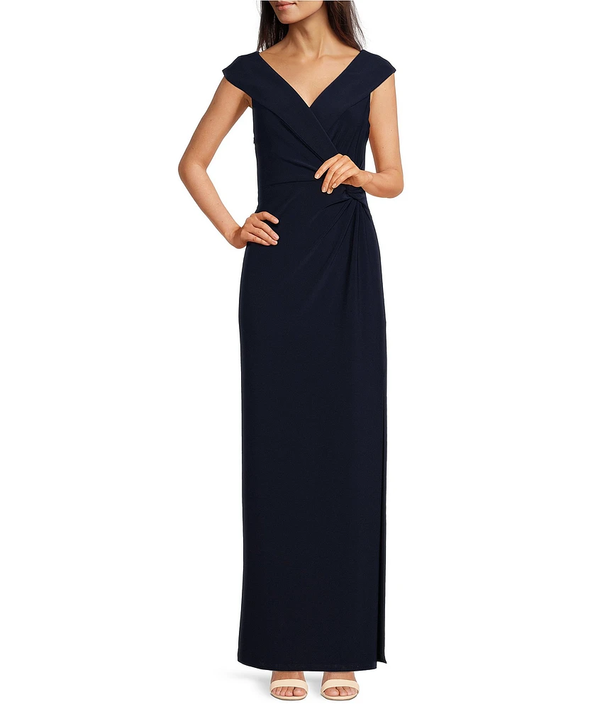 Lauren Ralph Lauren Portrait Collar Cap Sleeve Crepe Sheath Gown