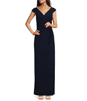 Lauren Ralph Lauren Portrait Collar Cap Sleeve Crepe Sheath Gown