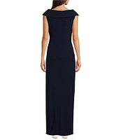 Lauren Ralph Lauren Portrait Collar Cap Sleeve Crepe Sheath Gown