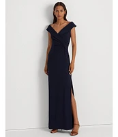 Lauren Ralph Lauren Portrait Collar Cap Sleeve Crepe Sheath Gown