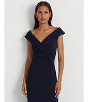 Lauren Ralph Lauren Portrait Collar Cap Sleeve Crepe Sheath Gown