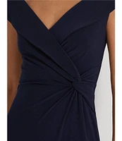 Lauren Ralph Lauren Portrait Collar Cap Sleeve Crepe Sheath Gown