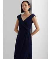 Lauren Ralph Lauren Portrait Collar Cap Sleeve Crepe Sheath Gown