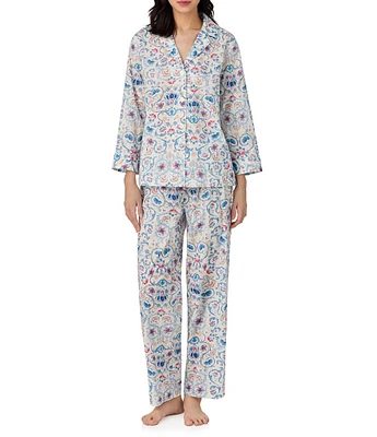 Lauren Ralph Lauren Printed 3/4 Sleeve Notch Collar Woven Pajama Set