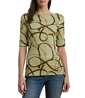 Lauren Ralph Lauren Printed Boatneck Elbow Length Sleeve Tee Shirt