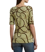 Lauren Ralph Lauren Printed Boatneck Elbow Length Sleeve Tee Shirt