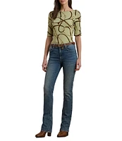 Lauren Ralph Lauren Printed Boatneck Elbow Length Sleeve Tee Shirt