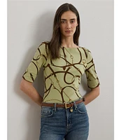 Lauren Ralph Lauren Printed Boatneck Elbow Length Sleeve Tee Shirt