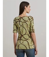 Lauren Ralph Lauren Printed Boatneck Elbow Length Sleeve Tee Shirt