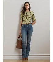 Lauren Ralph Lauren Printed Boatneck Elbow Length Sleeve Tee Shirt