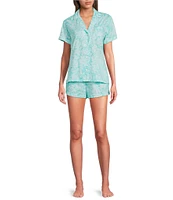 Lauren Ralph Lauren Printed Short Sleeve Notch Collar Woven Boxer Pajama Set