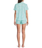 Lauren Ralph Lauren Printed Short Sleeve Notch Collar Woven Boxer Pajama Set