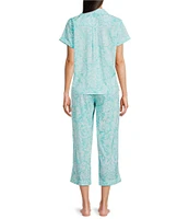 Lauren Ralph Lauren Printed Short Sleeve Notch Collar Woven Cropped Pajama Set