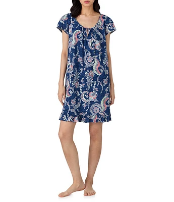 Lauren Ralph Lauren Printed Short Sleeve Scoop Neck Knit Nightgown