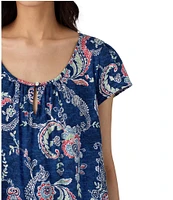 Lauren Ralph Lauren Printed Short Sleeve Scoop Neck Knit Nightgown