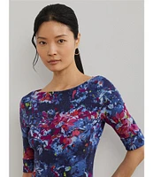 Lauren Ralph Lauren Printed Stretch Cotton Boat Neck Elbow Sleeve T-Shirt