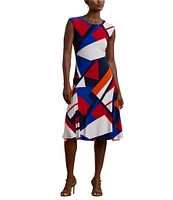 Lauren Ralph Lauren Printed Stretch Jersey Round Neck Cap Sleeve A-Line Dress