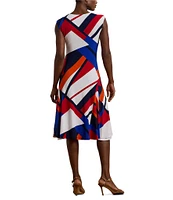 Lauren Ralph Lauren Printed Stretch Jersey Round Neck Cap Sleeve A-Line Dress