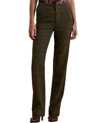 Lauren Ralph Lauren Checked Twill Straight Leg High Rise Pants