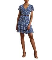 Lauren Ralph Lauren Rachna Short Flutter Sleeve Tiered Drop Waist Dress