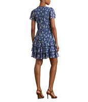 Lauren Ralph Lauren Rachna Short Flutter Sleeve Tiered Drop Waist Dress