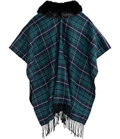 Lauren Ralph Lauren Reversible Faux Fur Collar Plaid Ruana