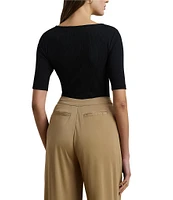 Lauren Ralph Lauren Rib-Knit Cotton Blend Scoop Neck Elbow Sleeve Fitted Tee