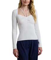 Lauren Ralph Lauren Rib-Knit Halter Sweetheart Neck Long Sleeve Slim Fit Sweater