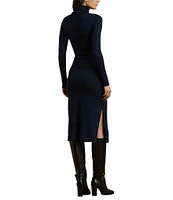 Lauren Ralph Lauren Rib-Knit Turtleneck Long Sleeve Tie Waist Midi Dress